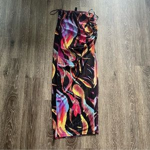 SHEIN Ruched Split Thigh Tie Dye Mesh Skirt - Colorful